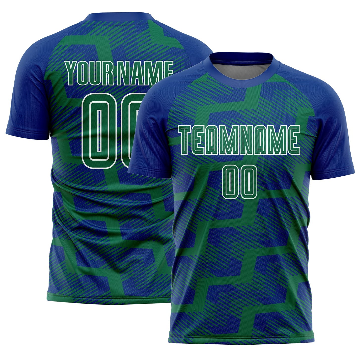 Custom Royal Kelly Green-White Line Sublimation Soccer Uniform Jersey - Sky-Custom
