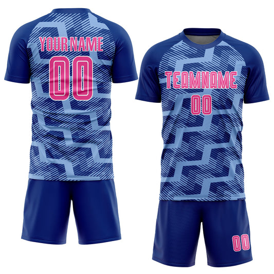 Custom Royal Pink-Light Blue Line Sublimation Soccer Uniform Jersey - Sky-Custom