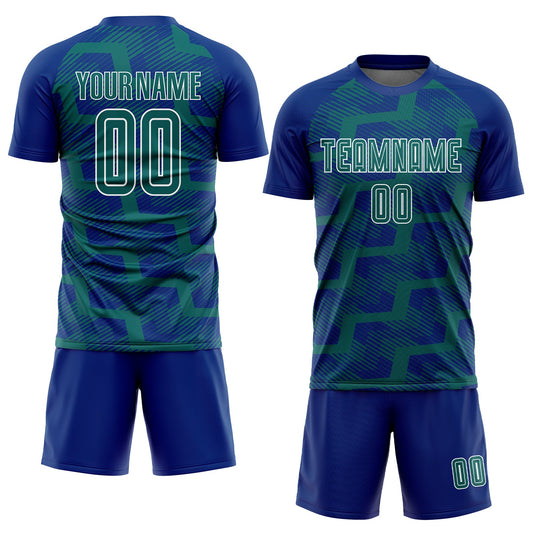Custom Royal Teal-White Line Sublimation Soccer Uniform Jersey - Sky-Custom
