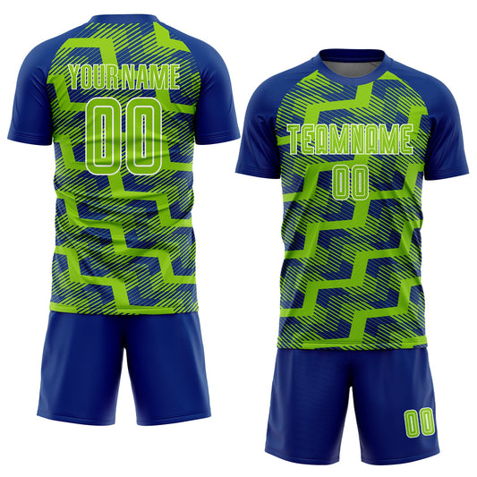 Custom Royal Neon Green-White Line Sublimation Soccer Uniform Jersey - Sky-Custom
