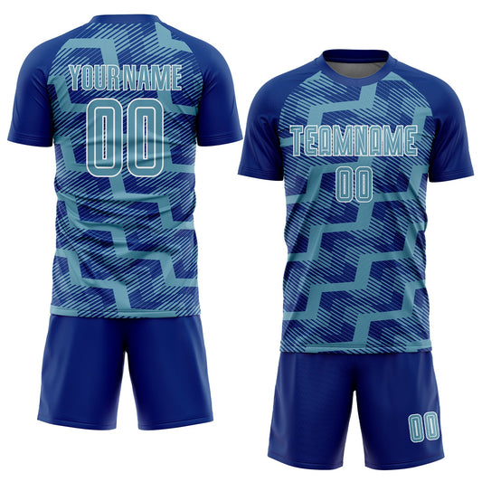 Custom Royal Shadow Blue-White Line Sublimation Soccer Uniform Jersey - Sky-Custom