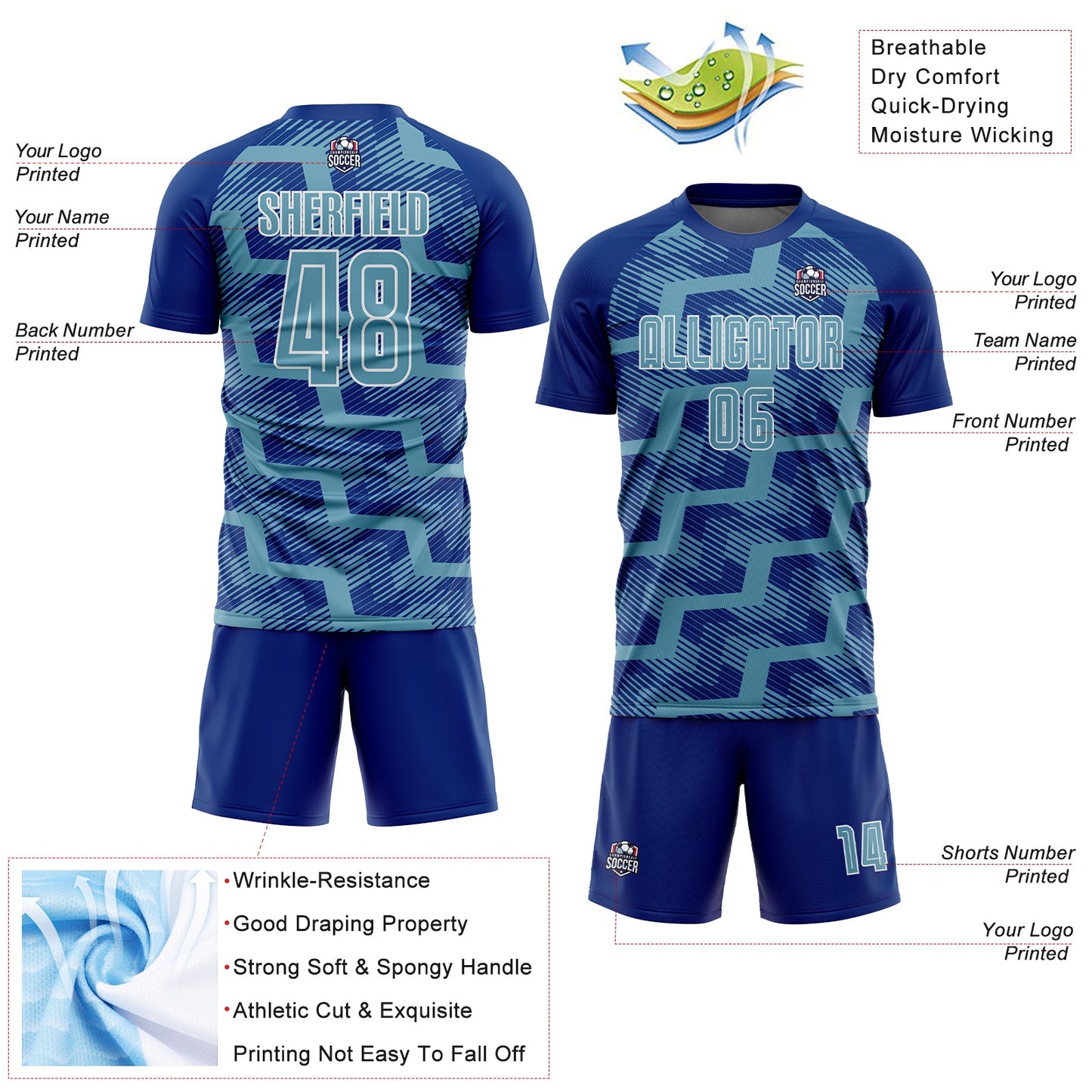 Custom Royal Shadow Blue-White Line Sublimation Soccer Uniform Jersey - Sky-Custom