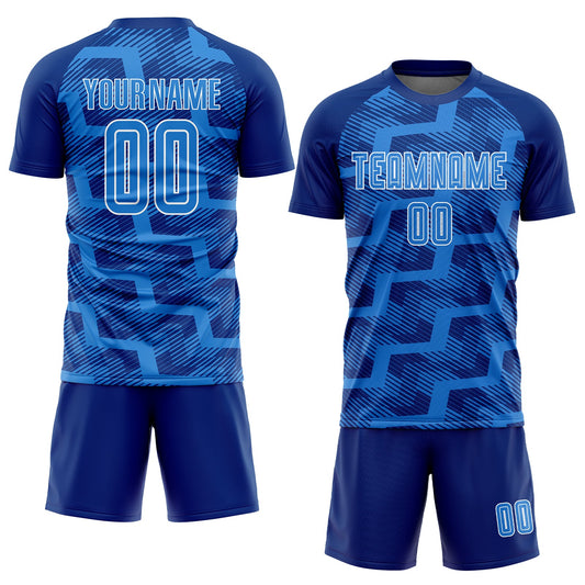 Custom Royal Powder Blue-White Line Sublimation Soccer Uniform Jersey - Sky-Custom