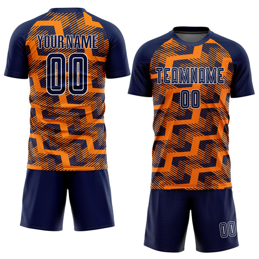 Custom Navy Bay Orange-White Line Sublimation Soccer Uniform Jersey - Sky-Custom