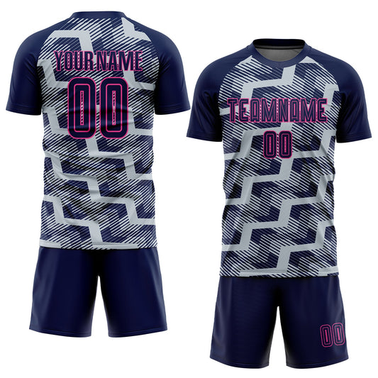 Custom Navy Silver-Pink Line Sublimation Soccer Uniform Jersey - Sky-Custom