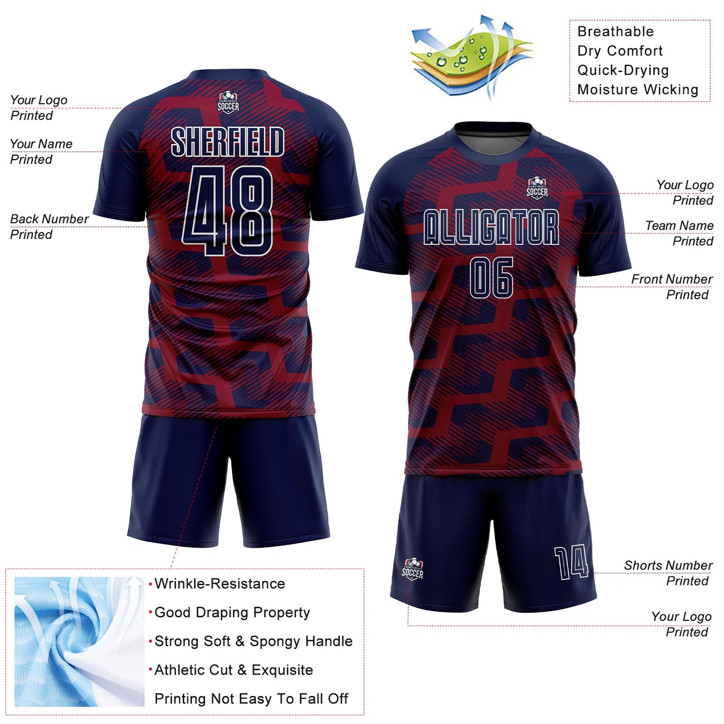 Custom Navy Crimson-White Line Sublimation Soccer Uniform Jersey - Sky-Custom