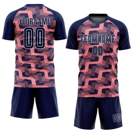 Custom Navy Medium Pink-White Line Sublimation Soccer Uniform Jersey - Sky-Custom
