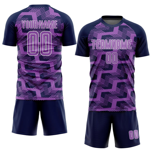 Custom Navy Medium Purple-White Line Sublimation Soccer Uniform Jersey - Sky-Custom