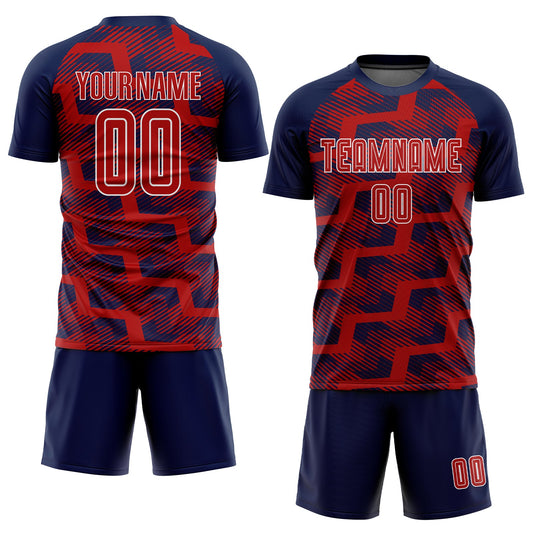 Custom Navy Red-White Line Sublimation Soccer Uniform Jersey - Sky-Custom