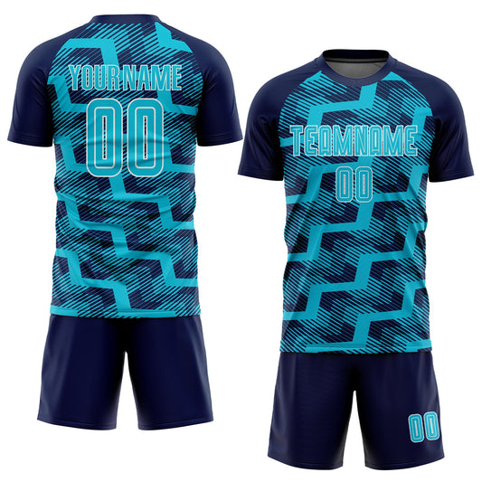 Custom Navy Lakes Blue-White Line Sublimation Soccer Uniform Jersey - Sky-Custom