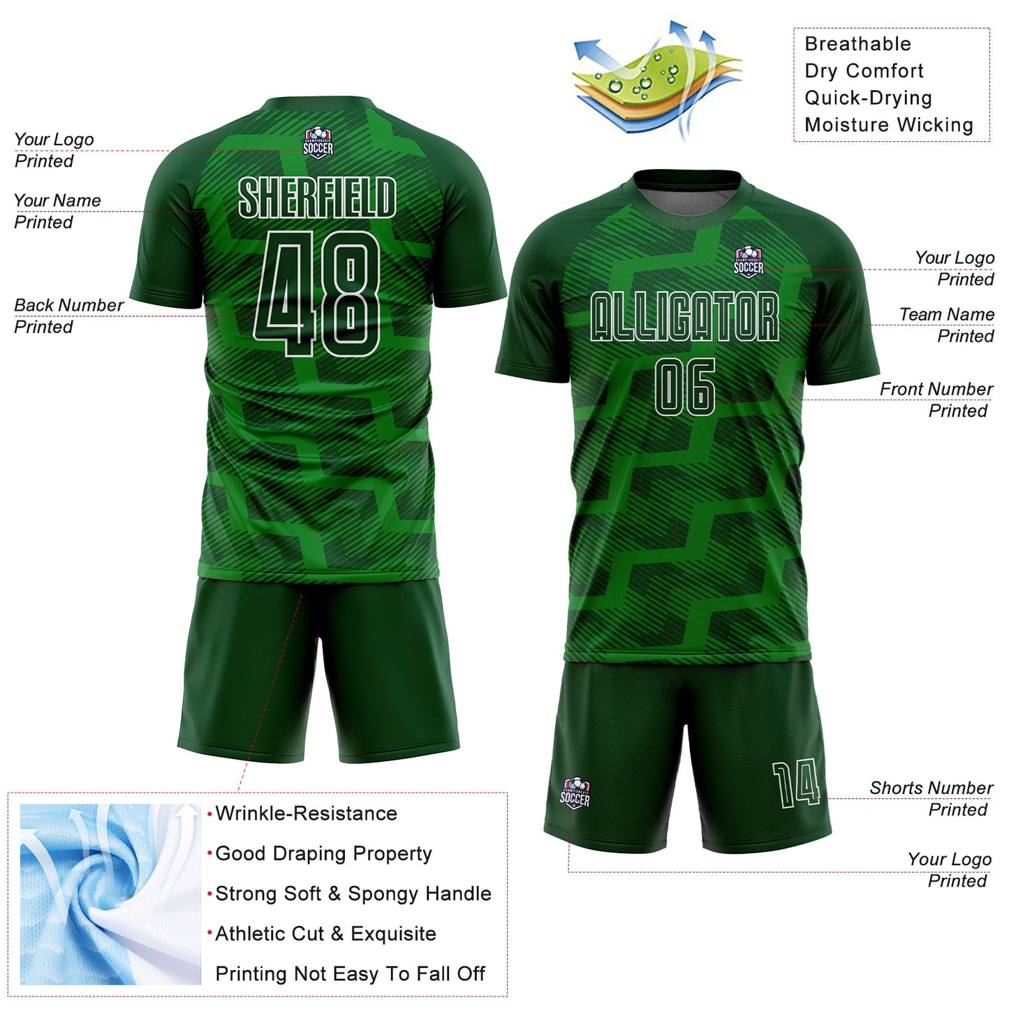 Custom Green Grass Green-White Line Sublimation Soccer Uniform Jersey - Sky-Custom