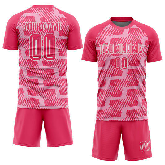 Custom Neon Pink Light Pink-White Line Sublimation Soccer Uniform Jersey - Sky-Custom