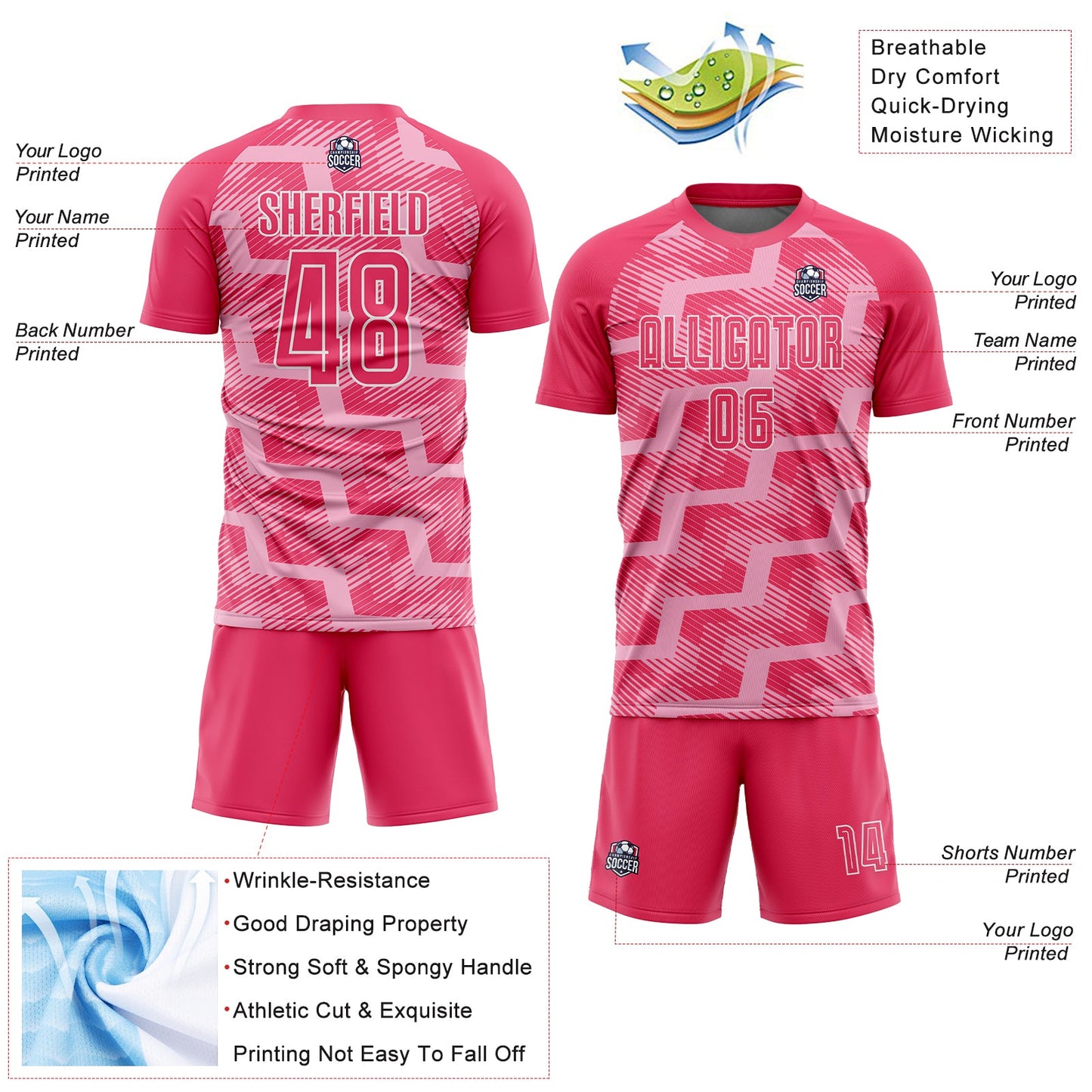 Custom Neon Pink Light Pink-White Line Sublimation Soccer Uniform Jersey - Sky-Custom