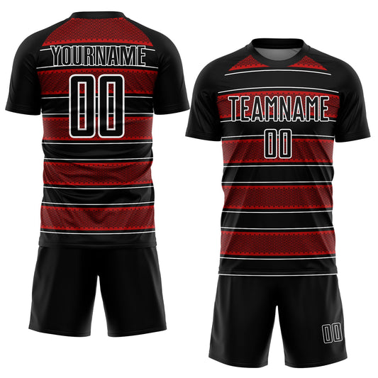 Custom Black Red-White Geometric Shapes And Line Sublimation Soccer Uniform Jersey - Sky-Custom