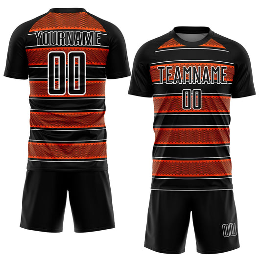 Custom Black Orange-White Geometric Shapes And Line Sublimation Soccer Uniform Jersey - Sky-Custom