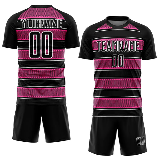 Custom Black Pink-White Geometric Shapes And Line Sublimation Soccer Uniform Jersey - Sky-Custom