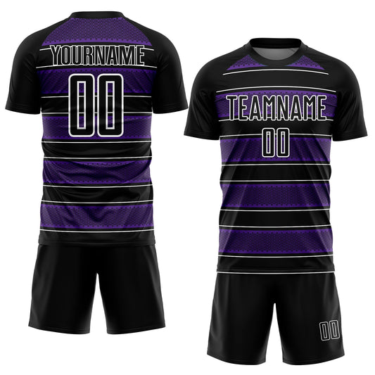 Custom Black Purple-White Geometric Shapes And Line Sublimation Soccer Uniform Jersey - Sky-Custom