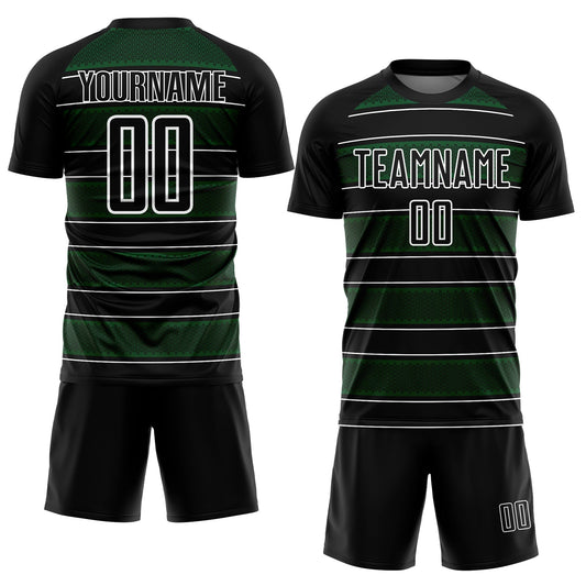 Custom Black Green-White Geometric Shapes And Line Sublimation Soccer Uniform Jersey - Sky-Custom