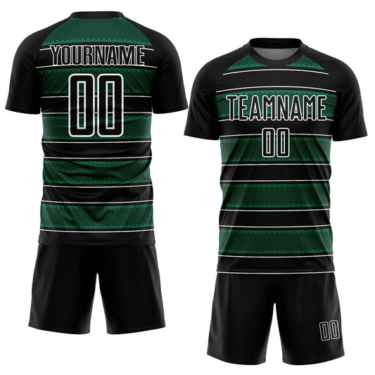 Custom Black Kelly Green-White Geometric Shapes And Line Sublimation Soccer Uniform Jersey - Sky-Custom