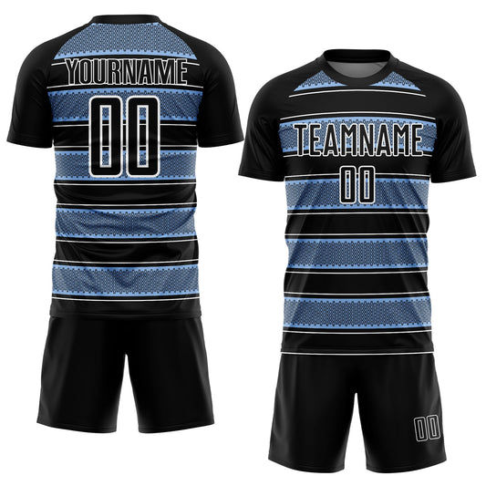 Custom Black Light Blue-White Geometric Shapes And Line Sublimation Soccer Uniform Jersey - Sky-Custom