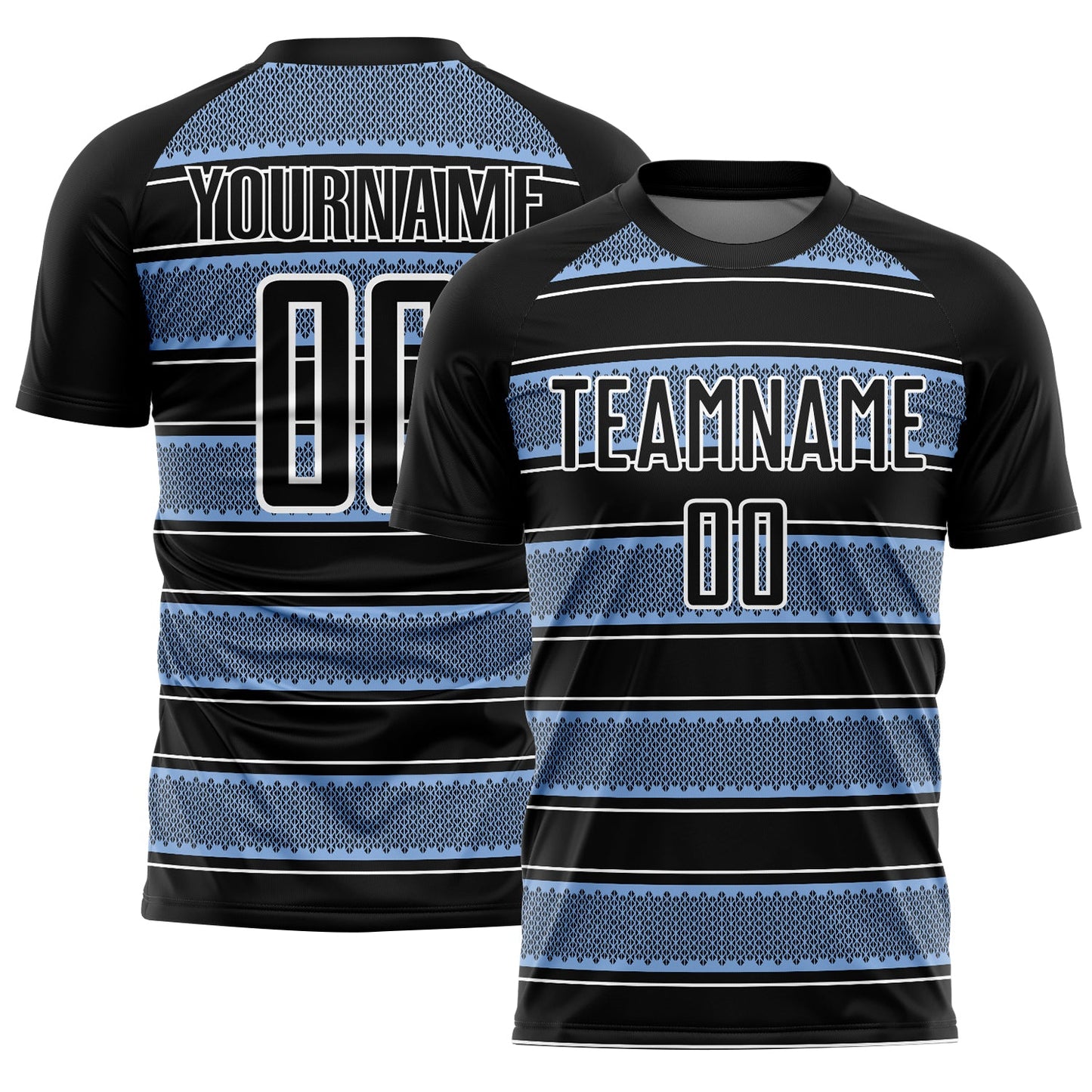 Custom Black Light Blue-White Geometric Shapes And Line Sublimation Soccer Uniform Jersey - Sky-Custom