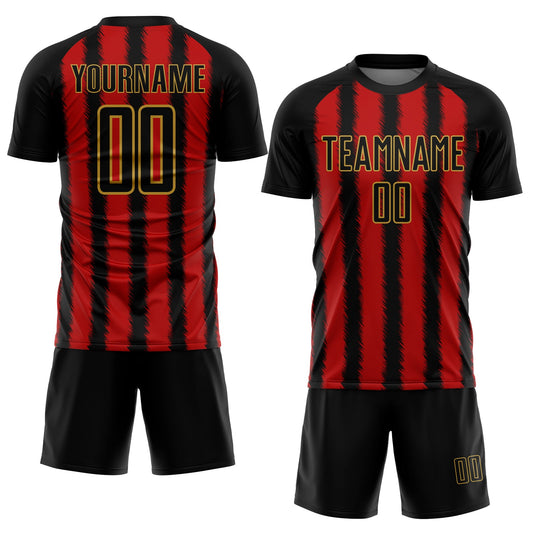 Custom Black Red-Old Gold Line Sublimation Soccer Uniform Jersey - Sky-Custom
