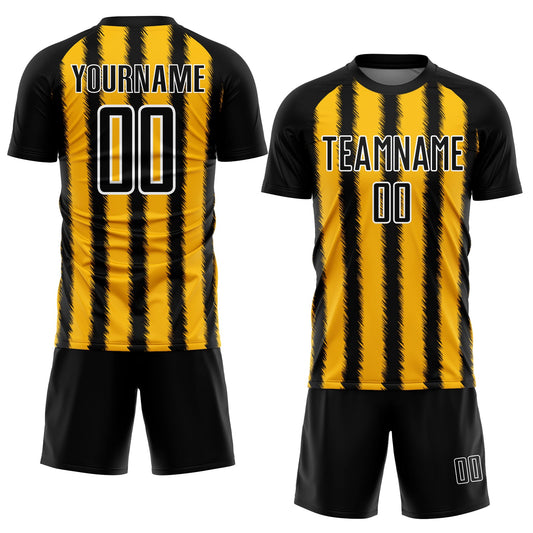 Custom Black Gold-White Line Sublimation Soccer Uniform Jersey - Sky-Custom