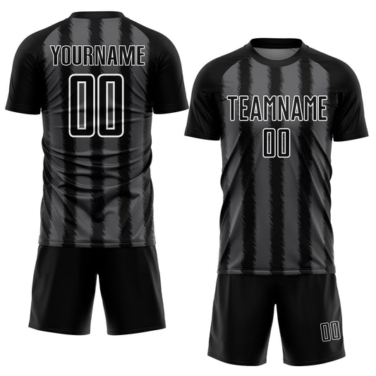 Custom Black Steel Gray-White Line Sublimation Soccer Uniform Jersey - Sky-Custom