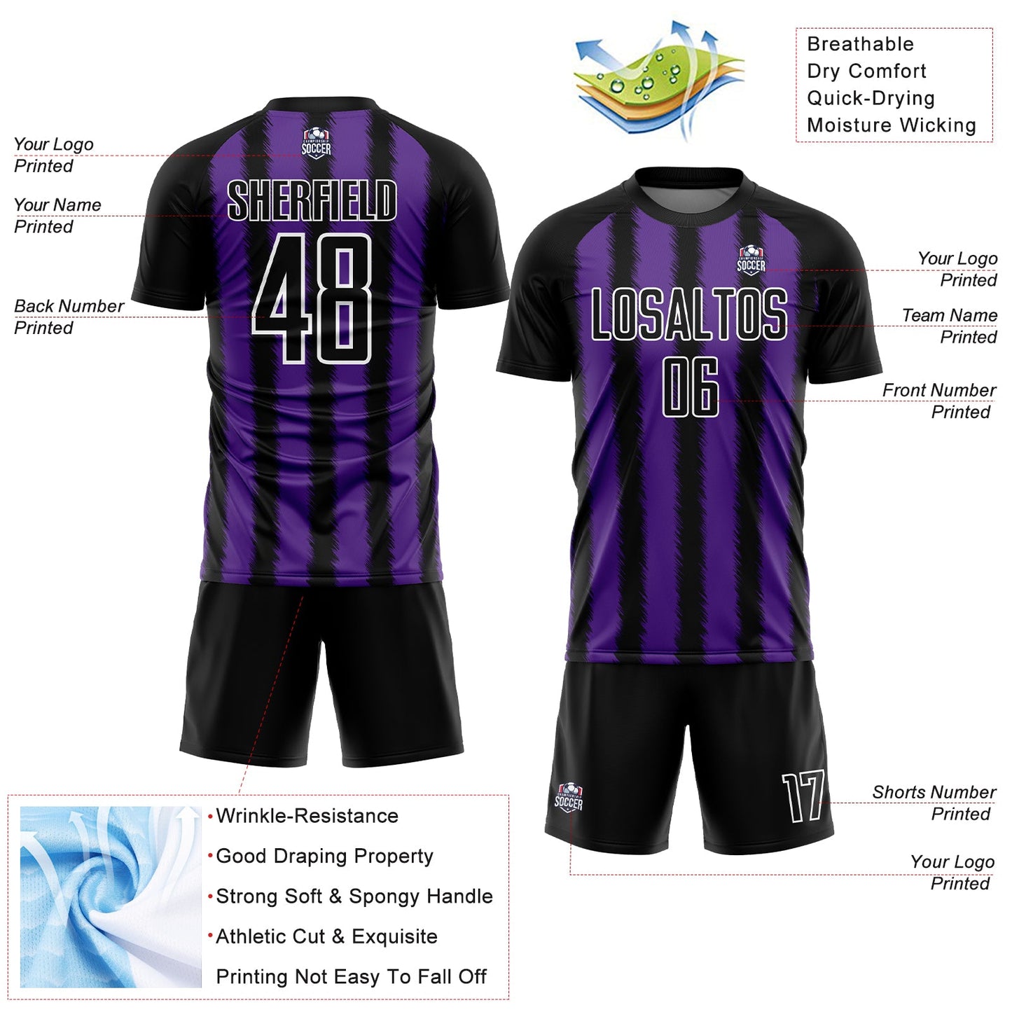 Custom Black Purple-White Line Sublimation Soccer Uniform Jersey - Sky-Custom