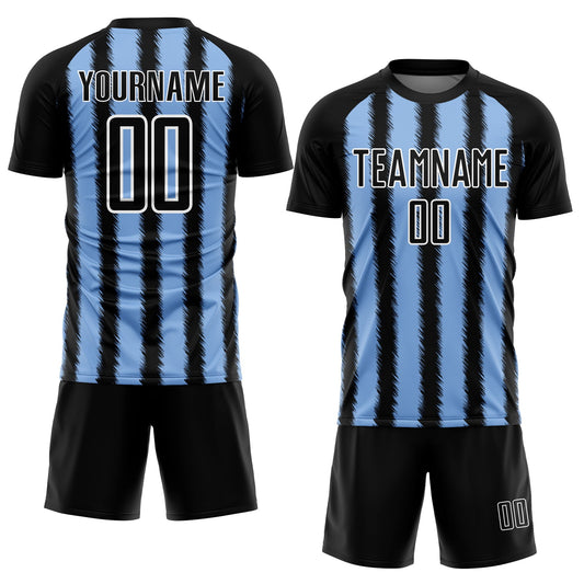 Custom Black Light Blue-White Line Sublimation Soccer Uniform Jersey - Sky-Custom