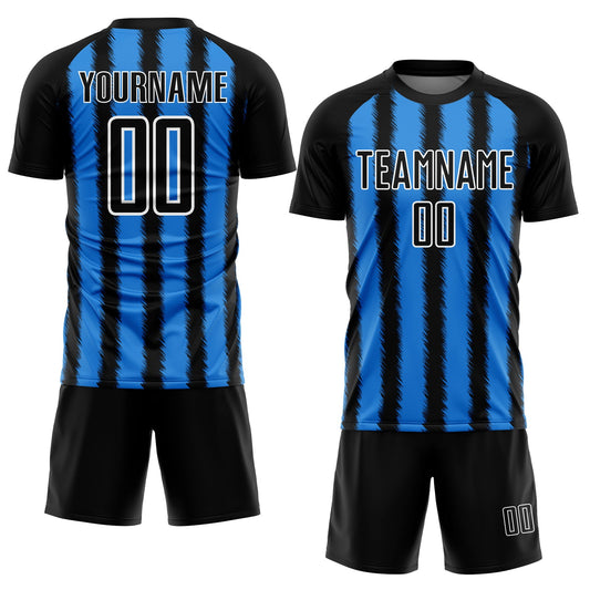 Custom Black Powder Blue-White Line Sublimation Soccer Uniform Jersey - Sky-Custom