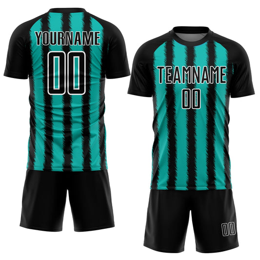 Custom Black Aqua-White Line Sublimation Soccer Uniform Jersey - Sky-Custom