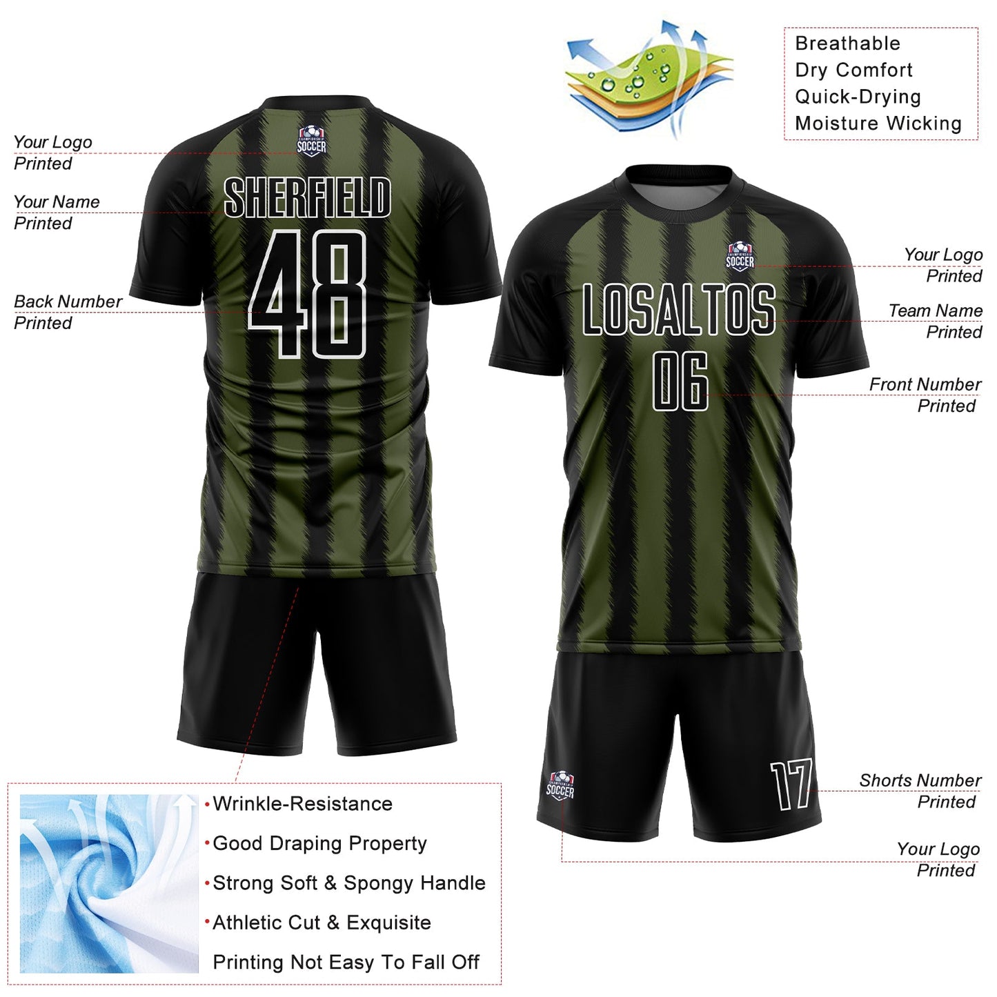 Custom Black Olive-White Line Sublimation Soccer Uniform Jersey - Sky-Custom