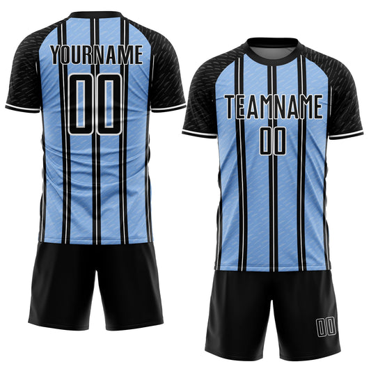 Custom Black Light Blue-White Line Sublimation Soccer Uniform Jersey - Sky-Custom