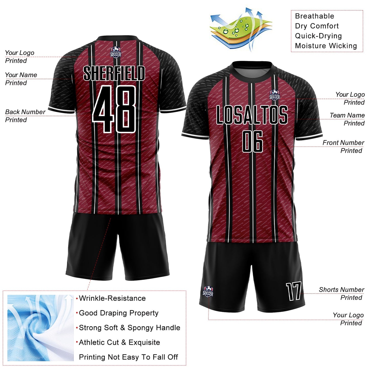 Custom Black Crimson-White Line Sublimation Soccer Uniform Jersey - Sky-Custom