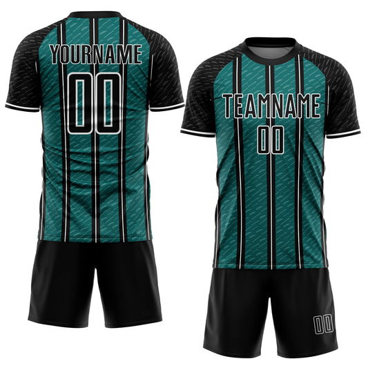 Custom Black Teal-White Line Sublimation Soccer Uniform Jersey - Sky-Custom