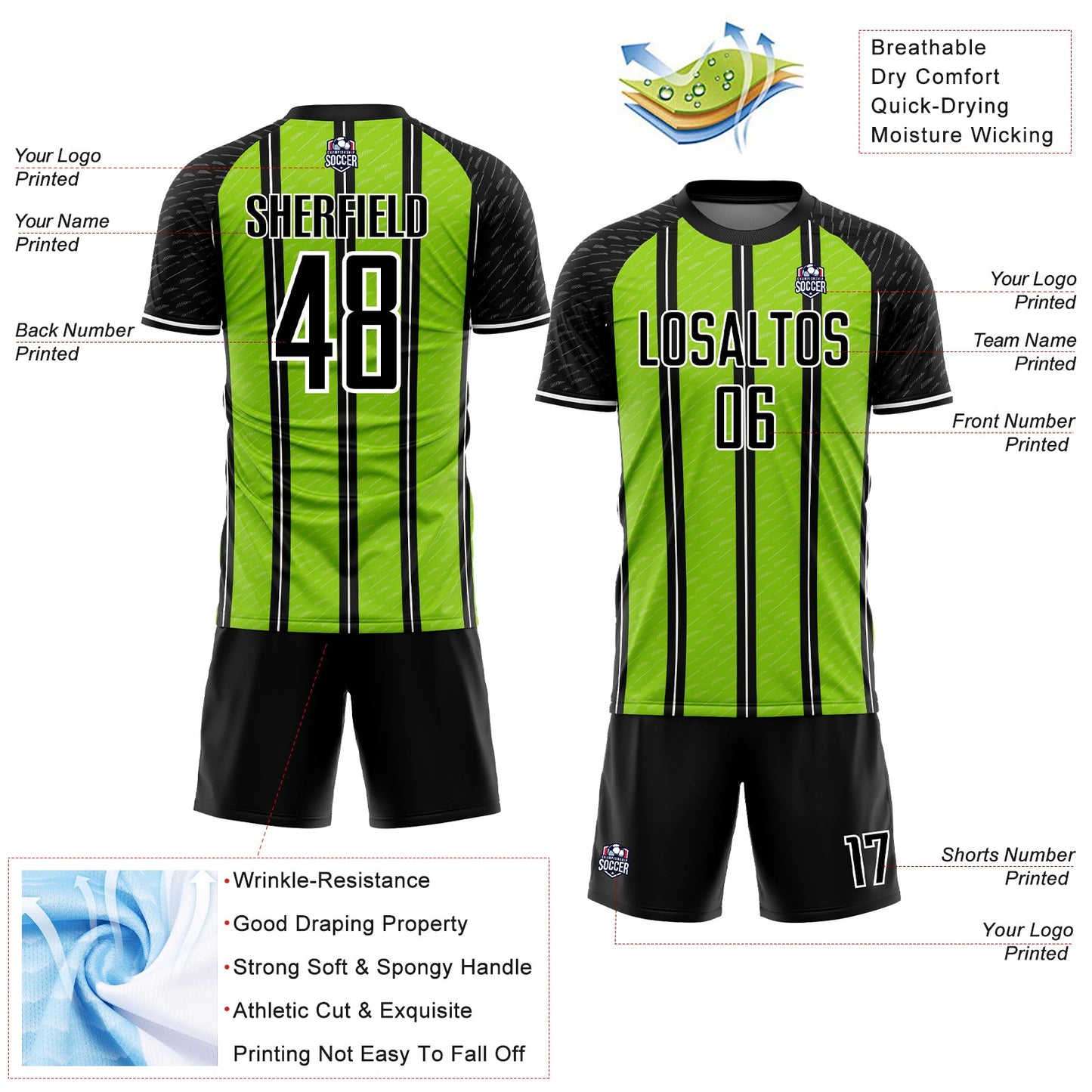 Custom Black Neon Green-White Line Sublimation Soccer Uniform Jersey - Sky-Custom