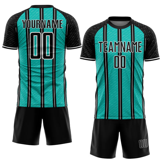 Custom Black Aqua-White Line Sublimation Soccer Uniform Jersey - Sky-Custom