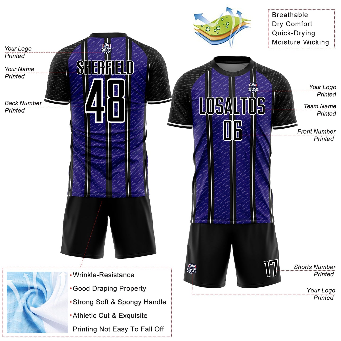 Custom Black Dark Purple-White Line Sublimation Soccer Uniform Jersey - Sky-Custom
