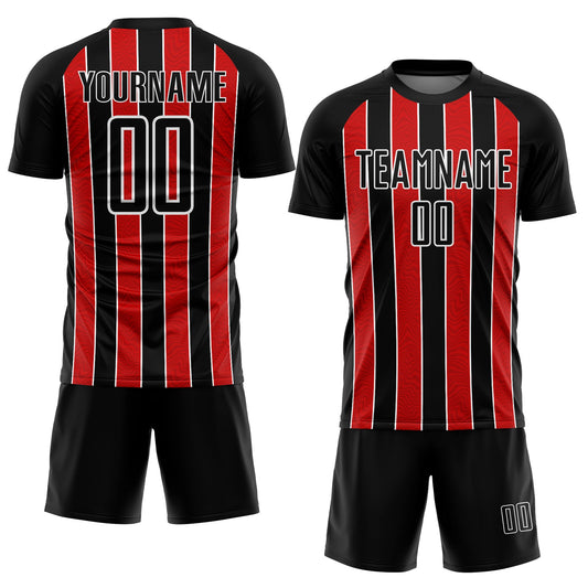 Custom Black Red-White Line Sublimation Soccer Uniform Jersey - Sky-Custom