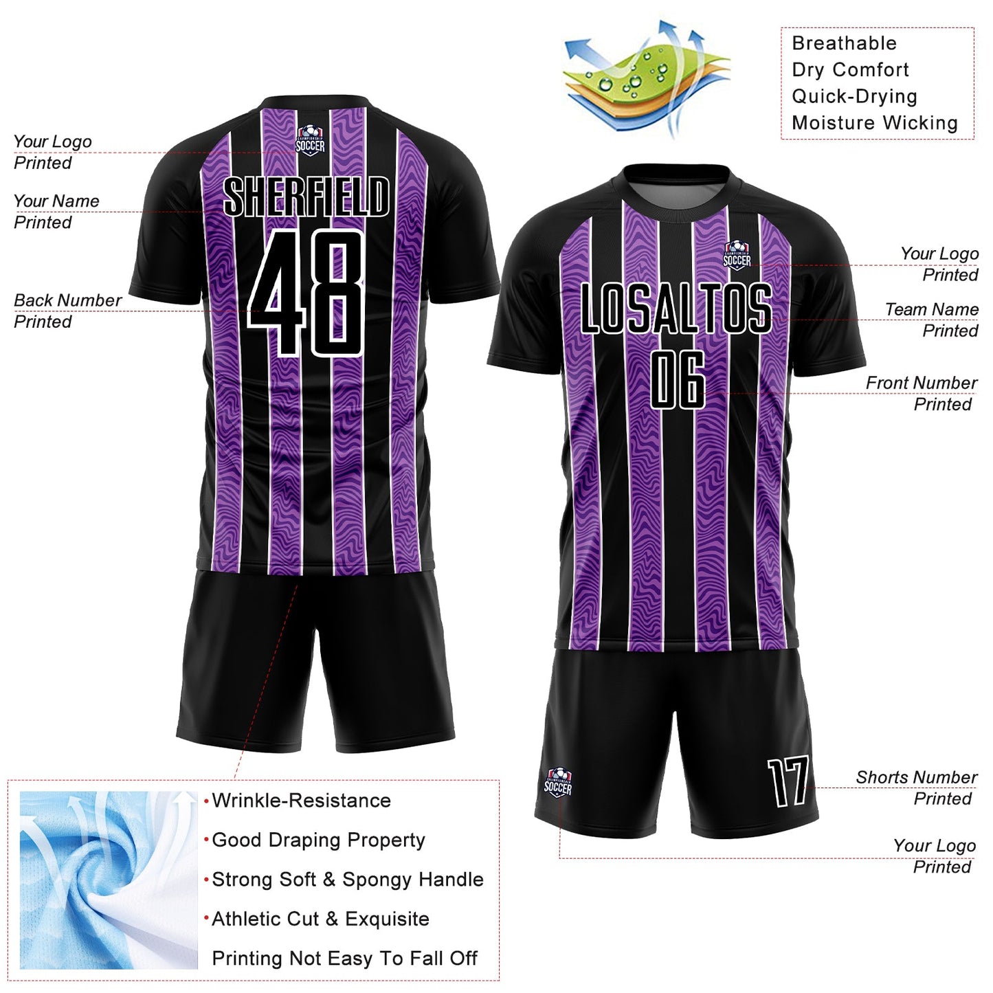 Custom Black Purple-White Line Sublimation Soccer Uniform Jersey - Sky-Custom