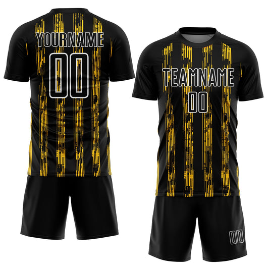 Custom Black Yellow-White Line Sublimation Soccer Uniform Jersey - Sky-Custom