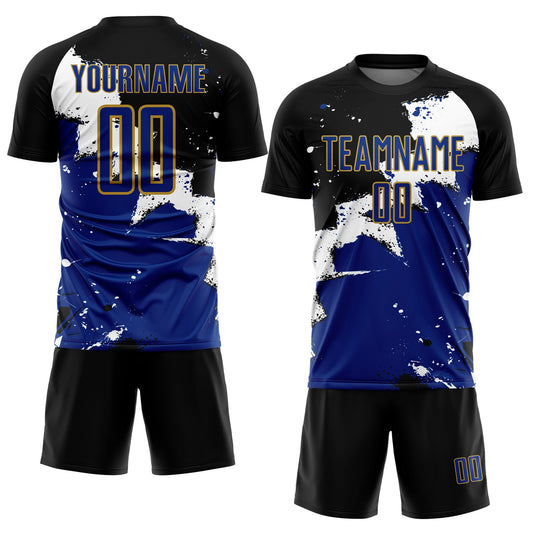 Custom Black Royal-Old Gold Splash Sublimation Soccer Uniform Jersey - Sky-Custom