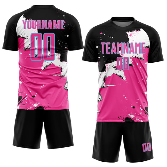 Custom Black Pink-Light Blue Splash Sublimation Soccer Uniform Jersey - Sky-Custom