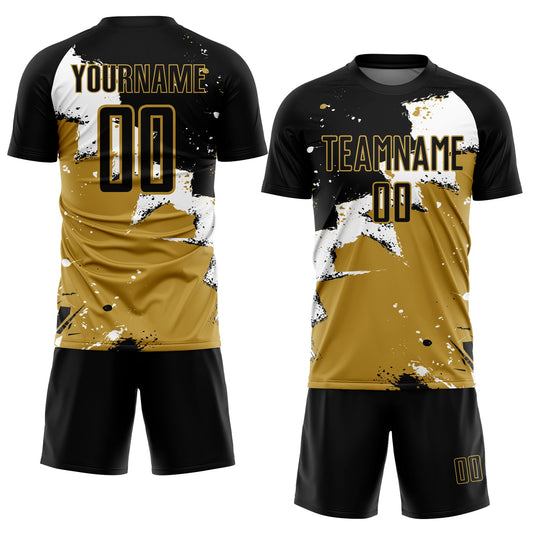 Custom Black White-Old Gold Splash Sublimation Soccer Uniform Jersey - Sky-Custom
