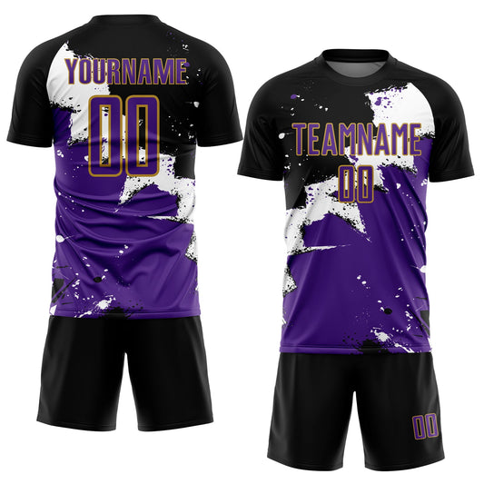 Custom Black Purple-Old Gold Splash Sublimation Soccer Uniform Jersey - Sky-Custom
