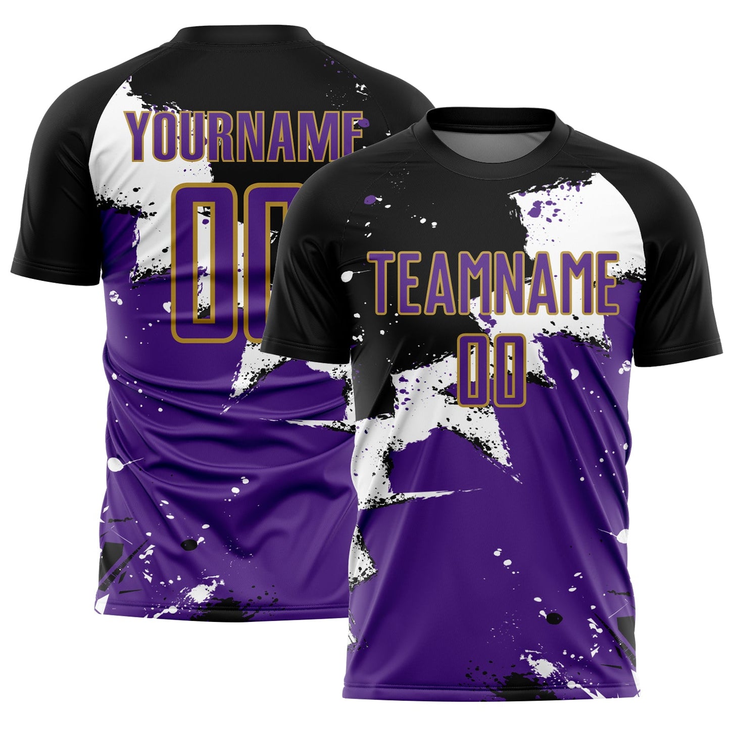 Custom Black Purple-Old Gold Splash Sublimation Soccer Uniform Jersey - Sky-Custom