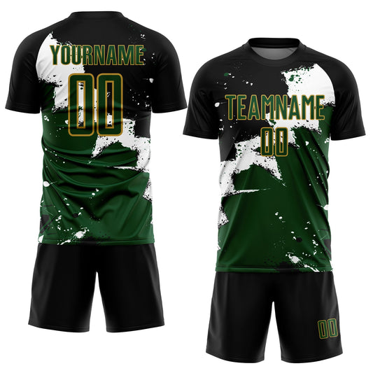 Custom Black Green-Old Gold Splash Sublimation Soccer Uniform Jersey - Sky-Custom