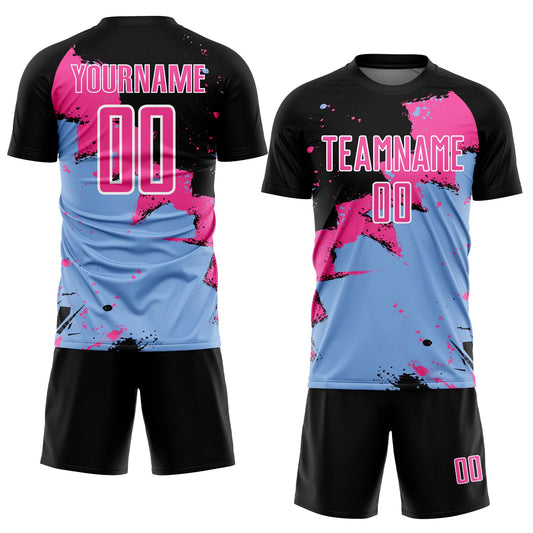 Custom Black Pink-Light Blue Splash Sublimation Soccer Uniform Jersey - Sky-Custom