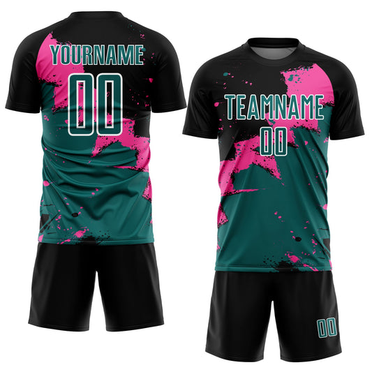 Custom Black Teal-Pink Splash Sublimation Soccer Uniform Jersey - Sky-Custom